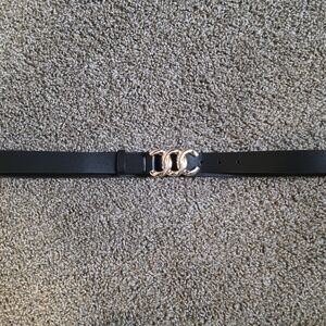 Elegant Black Belt with Gold Chain Accent